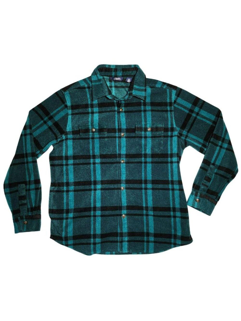 Unisex Chaps Ralph Lauren Plaid Fleece Shacket Jacket Button Down Large Green Bl